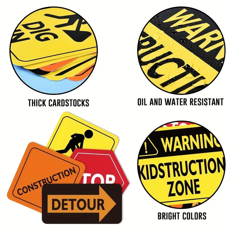 Construction Warning Paper Card Signs Pack of 12