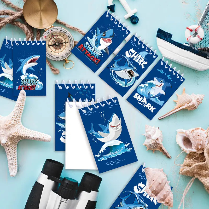 Blue Shark Sea Animal Spiral Pocket Notebooks Pack of 8