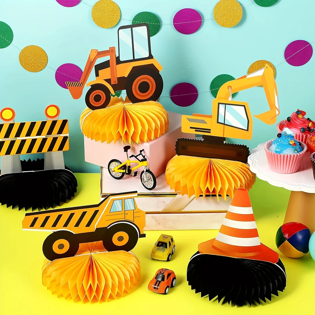 Construction Honeycomb Party Centerpieces Pack of 8