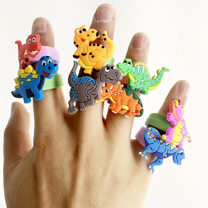 Cartoon Dinosaur PVC Rings Pack of 12