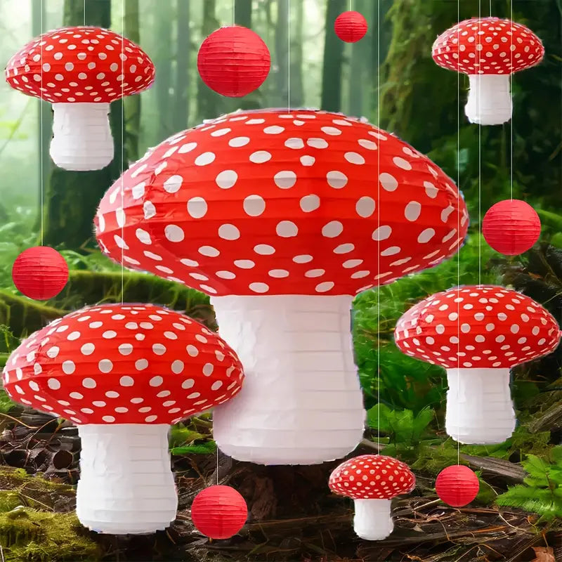 Mushroom Paper Lanterns and Berries Pack of 12
