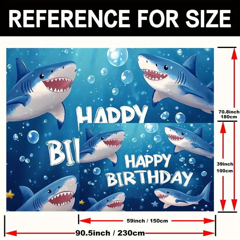 Shark Themed Happy Birthday Party Backdrop Banner