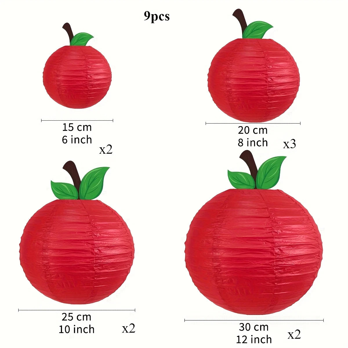 Red Apple Paper Lanterns Pack of 9