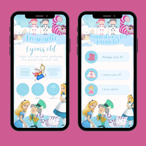 Alice in Wonderland Interactive Editable Invitation