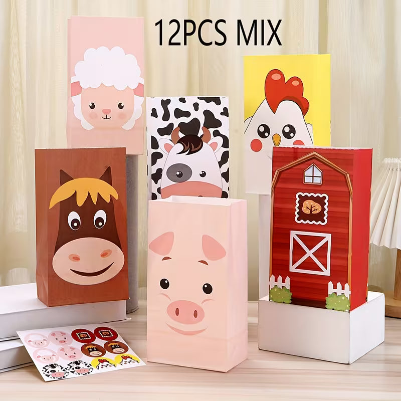 Farm Animal Birthday Party Favor Paper Bags Pack of 12