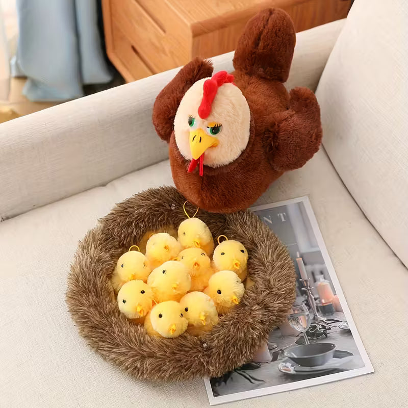 Plush Chicken Mommy Farm Hen with 10 Little Chick Toys