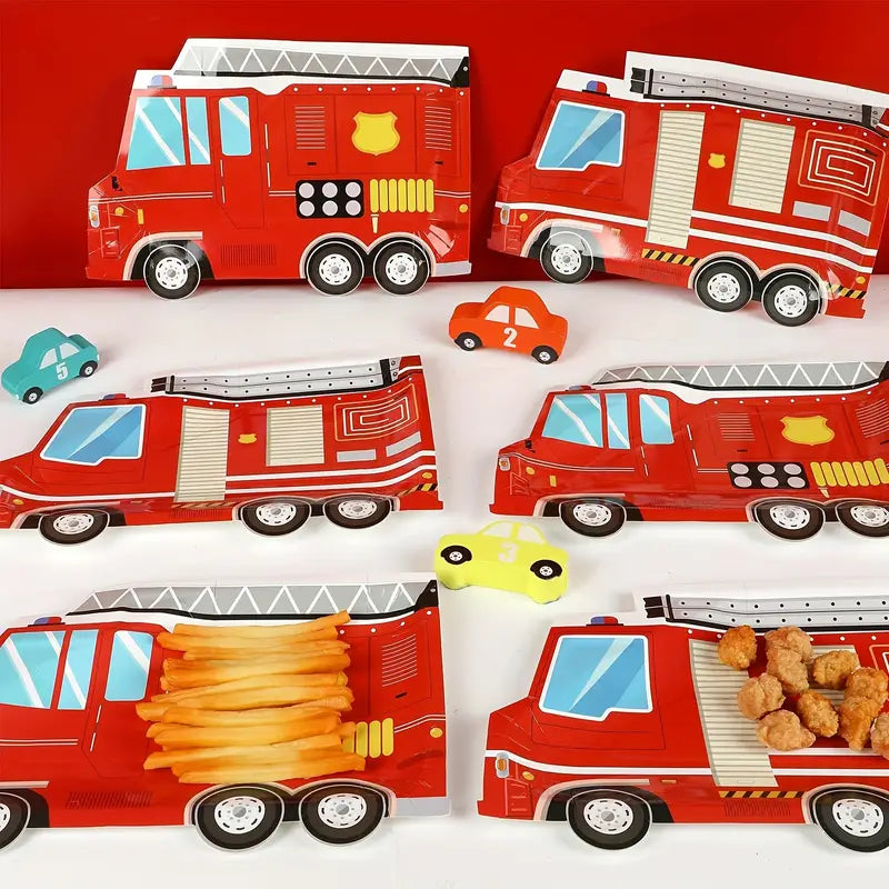 Fire Truck Shaped Birthday Plates Pack of 10