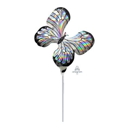 Holo Iridescent Butterfly 35cm Foil Balloon On Stick