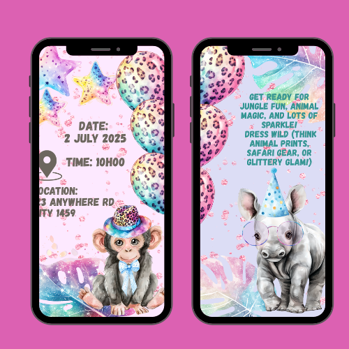 Roaring Safari Glitter Interactive Editable Video Invitation
