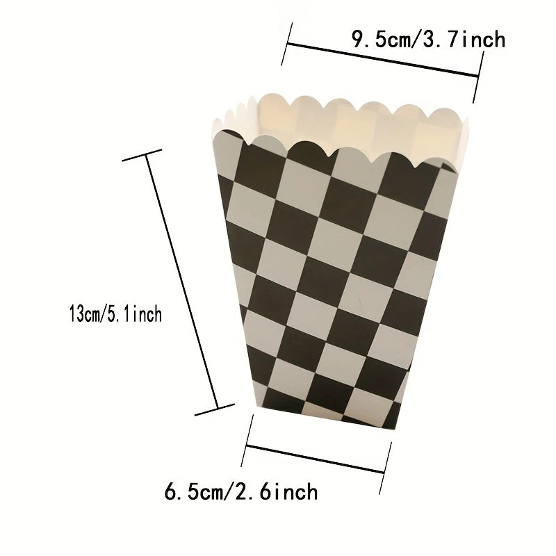 Black & White Checkered Popcorn Boxes Pack of 12