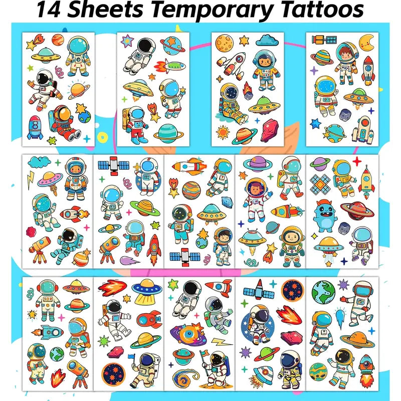 Space Party Tattoos with Astronauts, Rockets, Planets