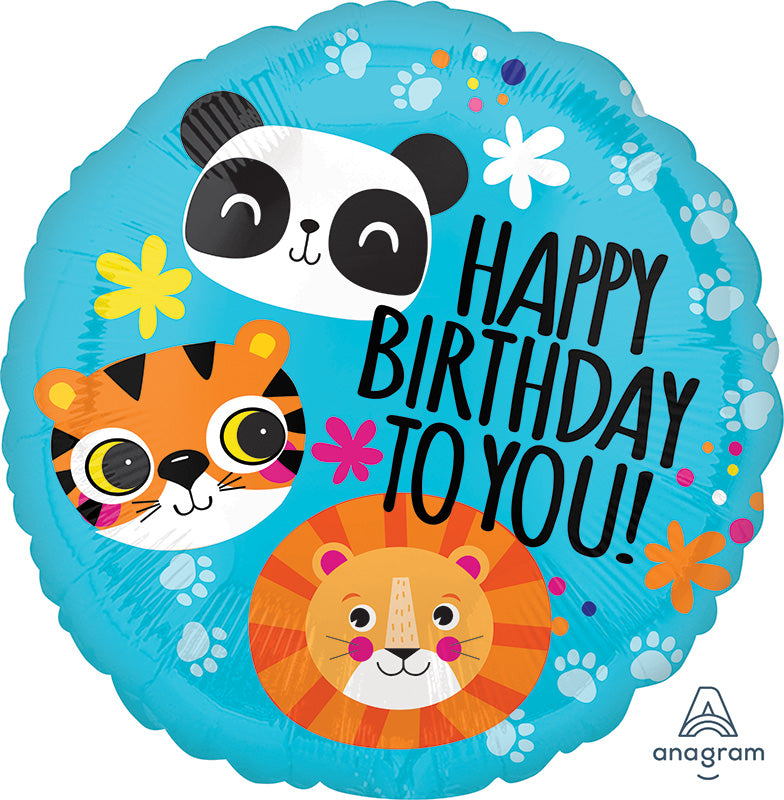 Lion,Tiger and Panda HBD 45cm Foil Balloon