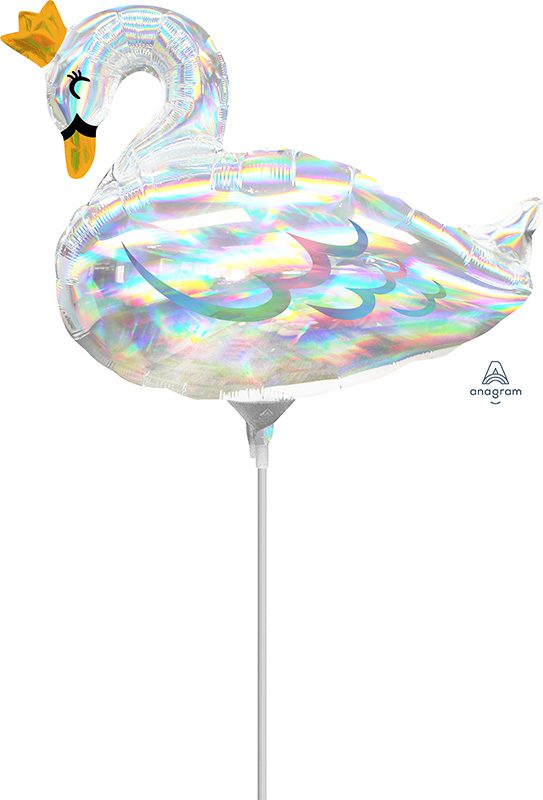Iridescent Swan 35cm Foil Balloon On Stick