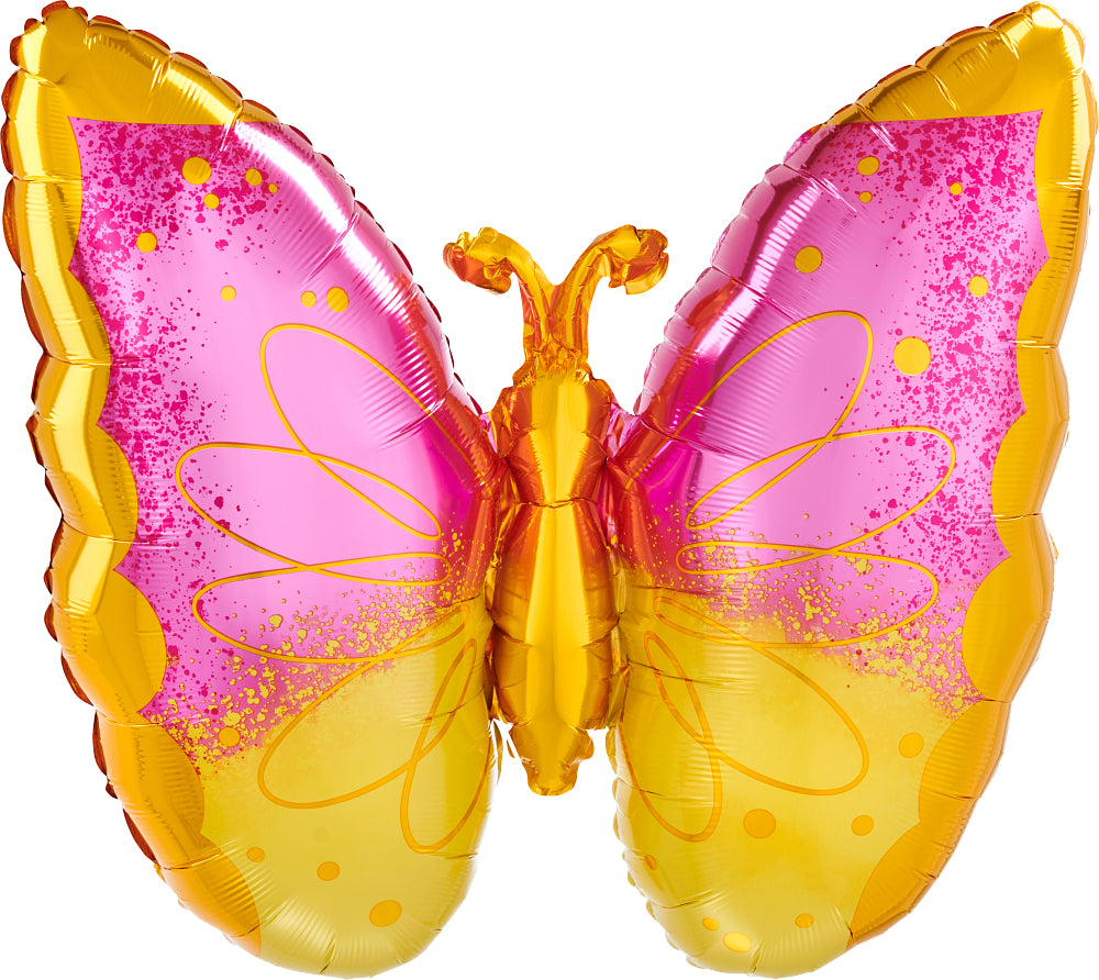 Pink & Yellow Butterfly Supershape Foil Balloon