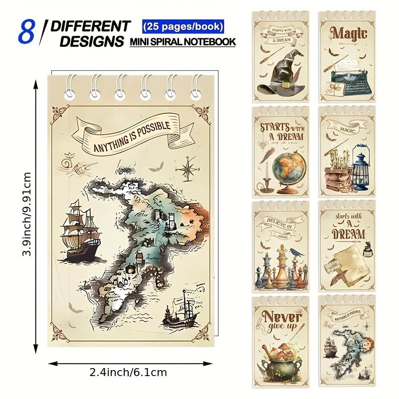 Magical Wizard Themed Spiral Mini Notebook Favors Pack of 8