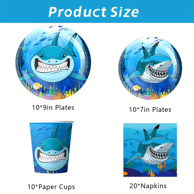 Shark Themed Tableware Party Set for 10 Guests