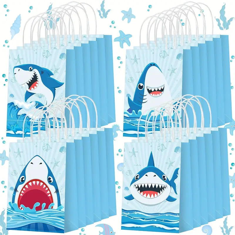Blue Shark Print Gift Bags Pack of 24