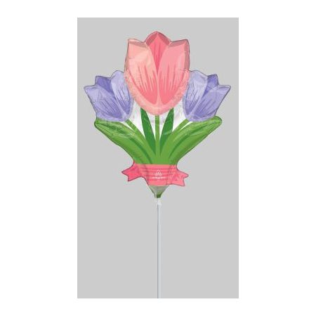 Spring Cheer Tulips Animated 35cm Foil Balloon On Stick