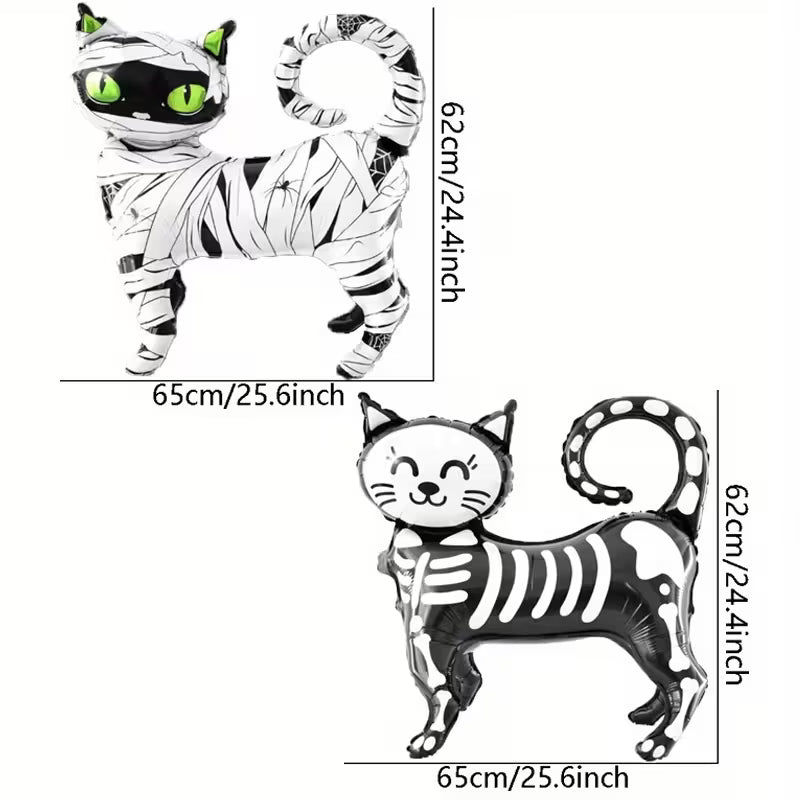 Halloween Cat Shaped Mummy Skeleton Foil Balloons Pack of 2