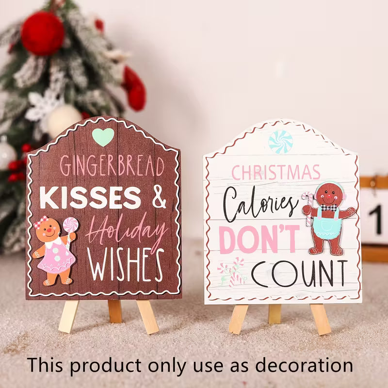 Christmas Party Decoration Cute Gingerbread Wooden Table Top Signs