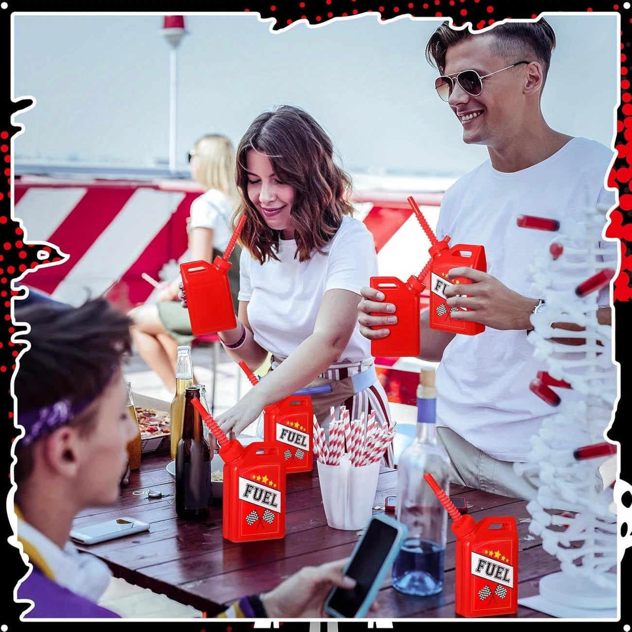 Fuel Tank Car Plastic Drinking Cups Set with Straw Pack of 6