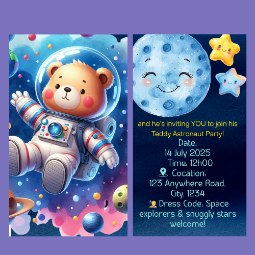 Space Teddy Interactive Editable Video Invitation
