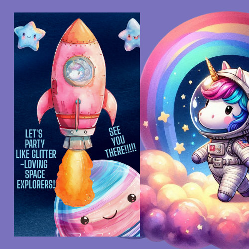 Unicorn Space Interactive Editable Video Invitation