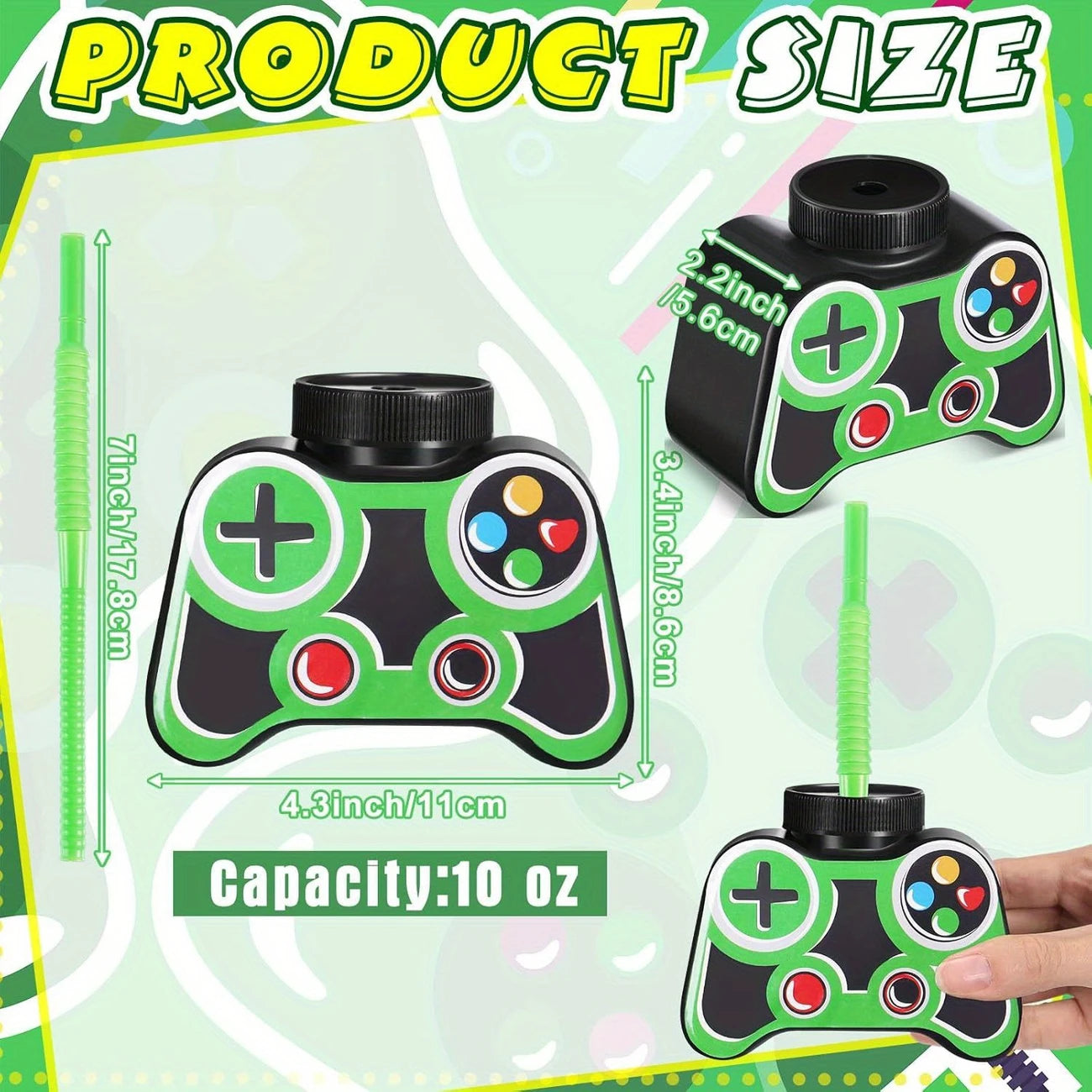 Gamer Party Cups with Straws & Lids