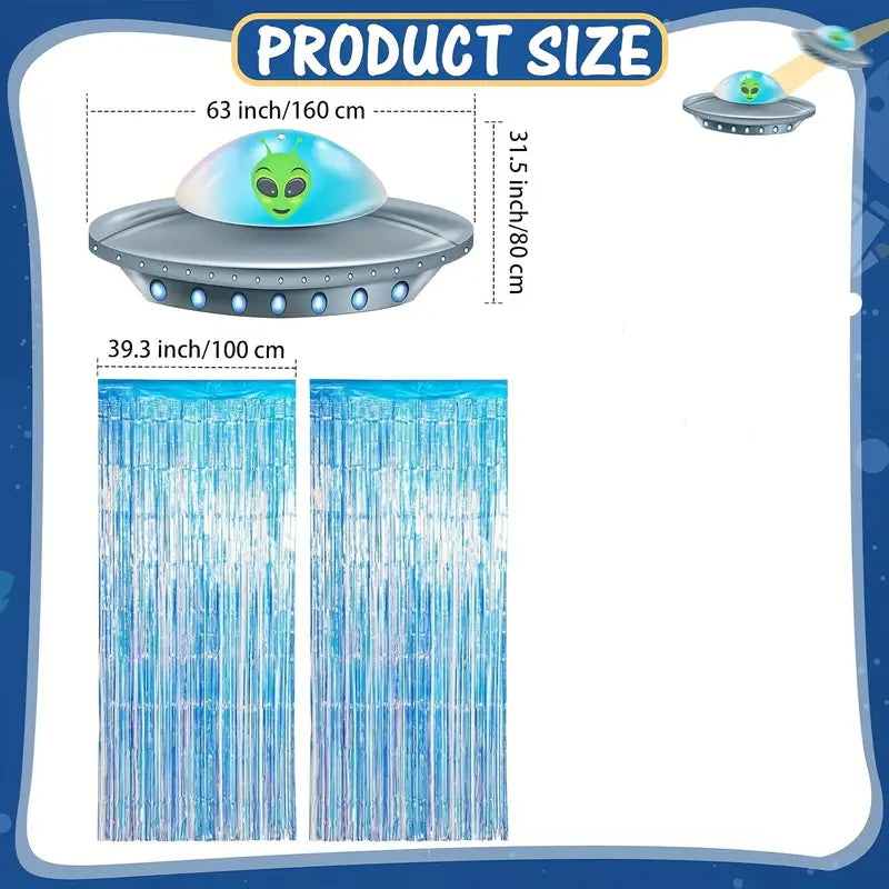 Alien Spacecraft Party Tinsel Foil Fringe Backdrop