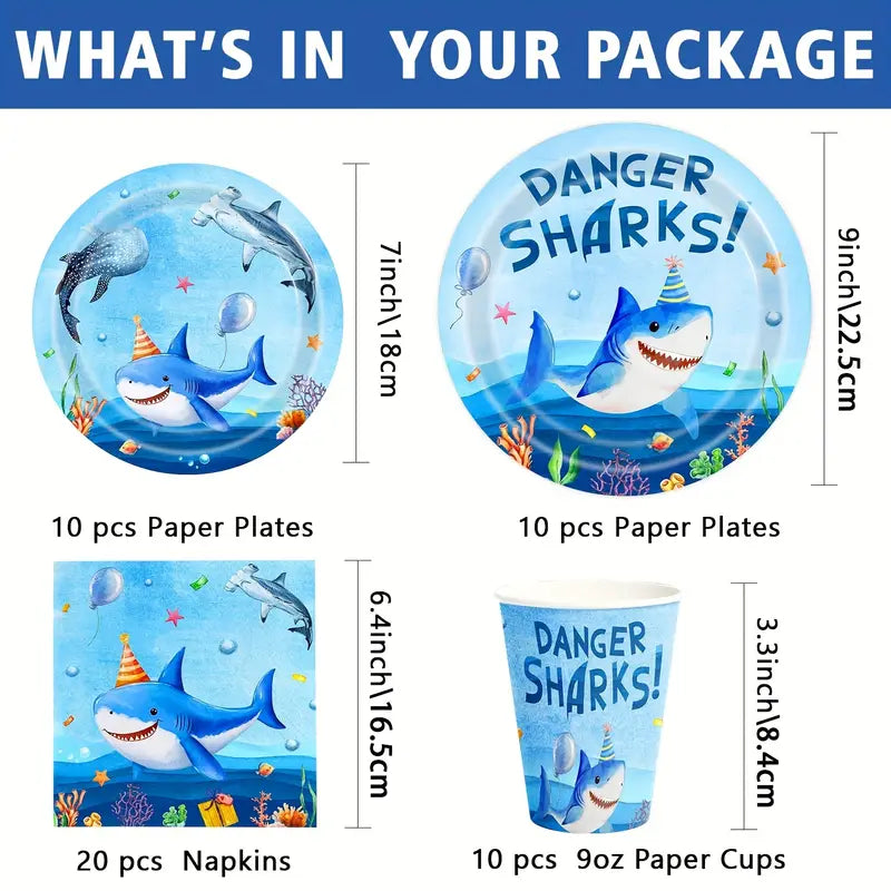 Shark Party Supplies Set For 10 Guests