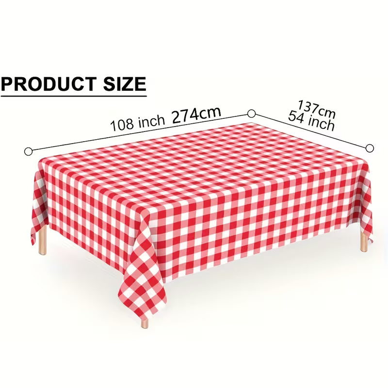 Red and White Plastic Checkered Tablecloth