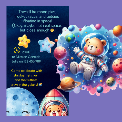 Space Teddy Interactive Editable Video Invitation