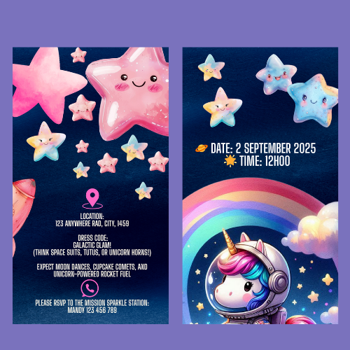 Unicorn Space Interactive Editable Video Invitation
