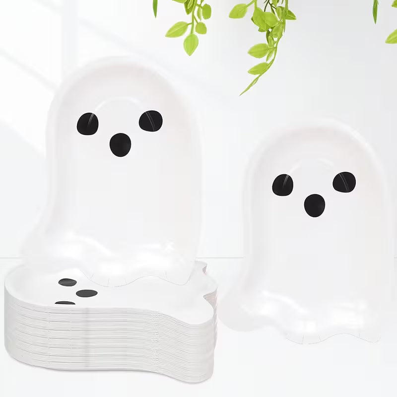 Halloween Shaped Cute White Ghost Paper Plates Pack of 10