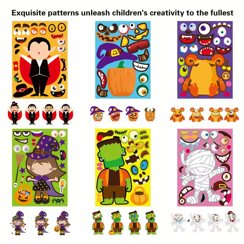 Halloween Face Stickers - Vampire, Witch, Monster, Mummy, Frankenstein Pack of 12