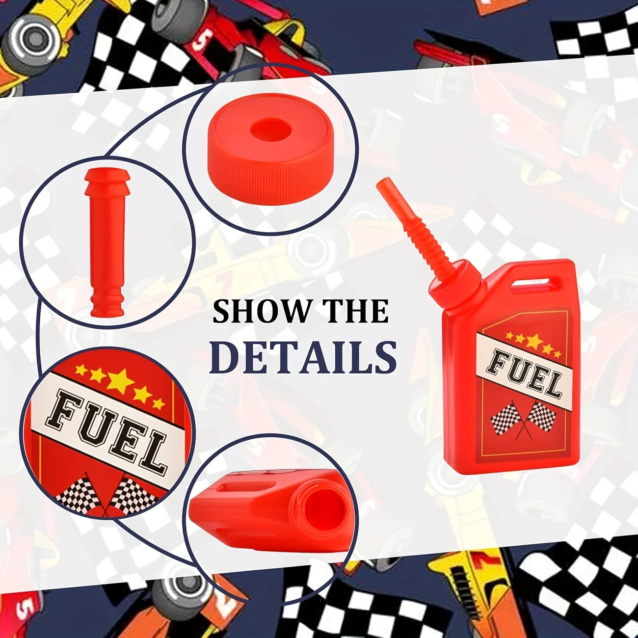 Racing Fuel Tank and Tyre Party Cups with Straws Pack of 8