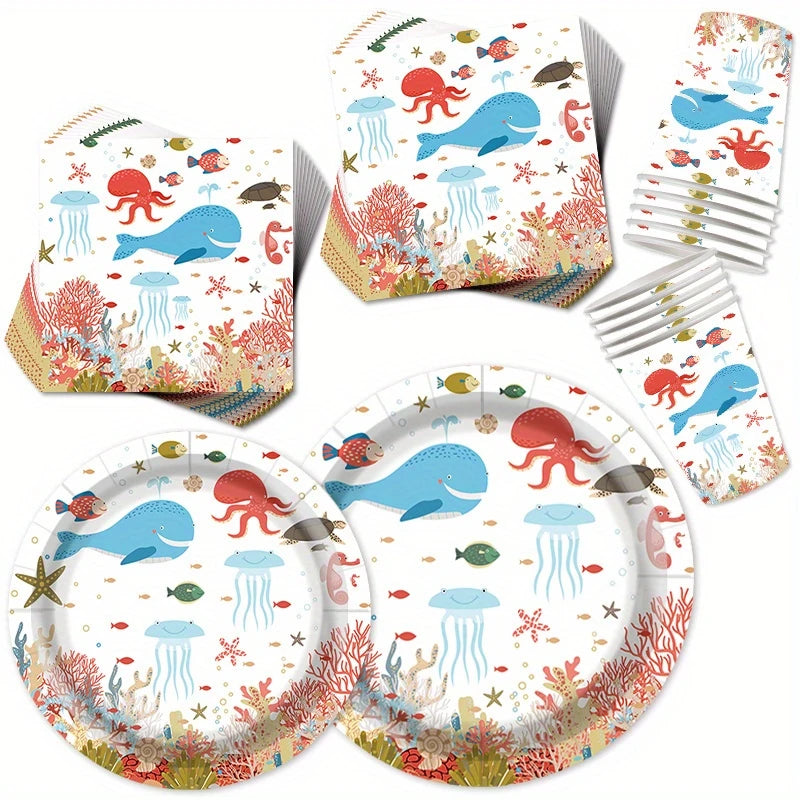 Ocean Theme Party Disposable Tableware Set for 20 People