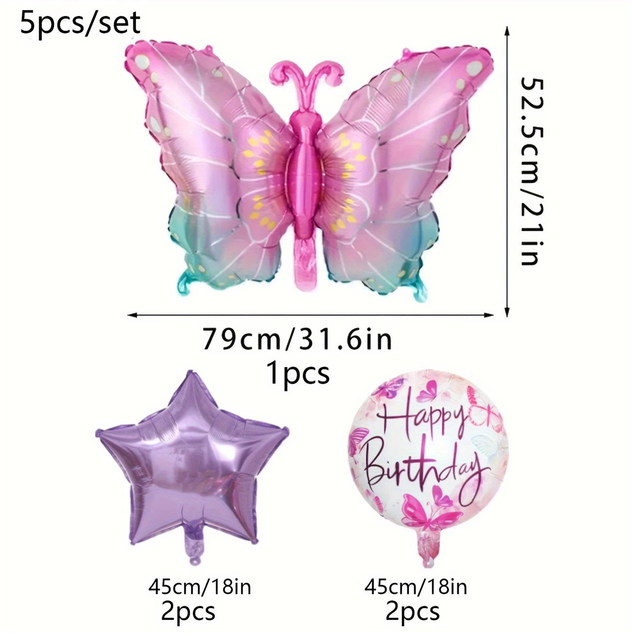 Pink Butterfly Birthday Set Foil Balloon Set