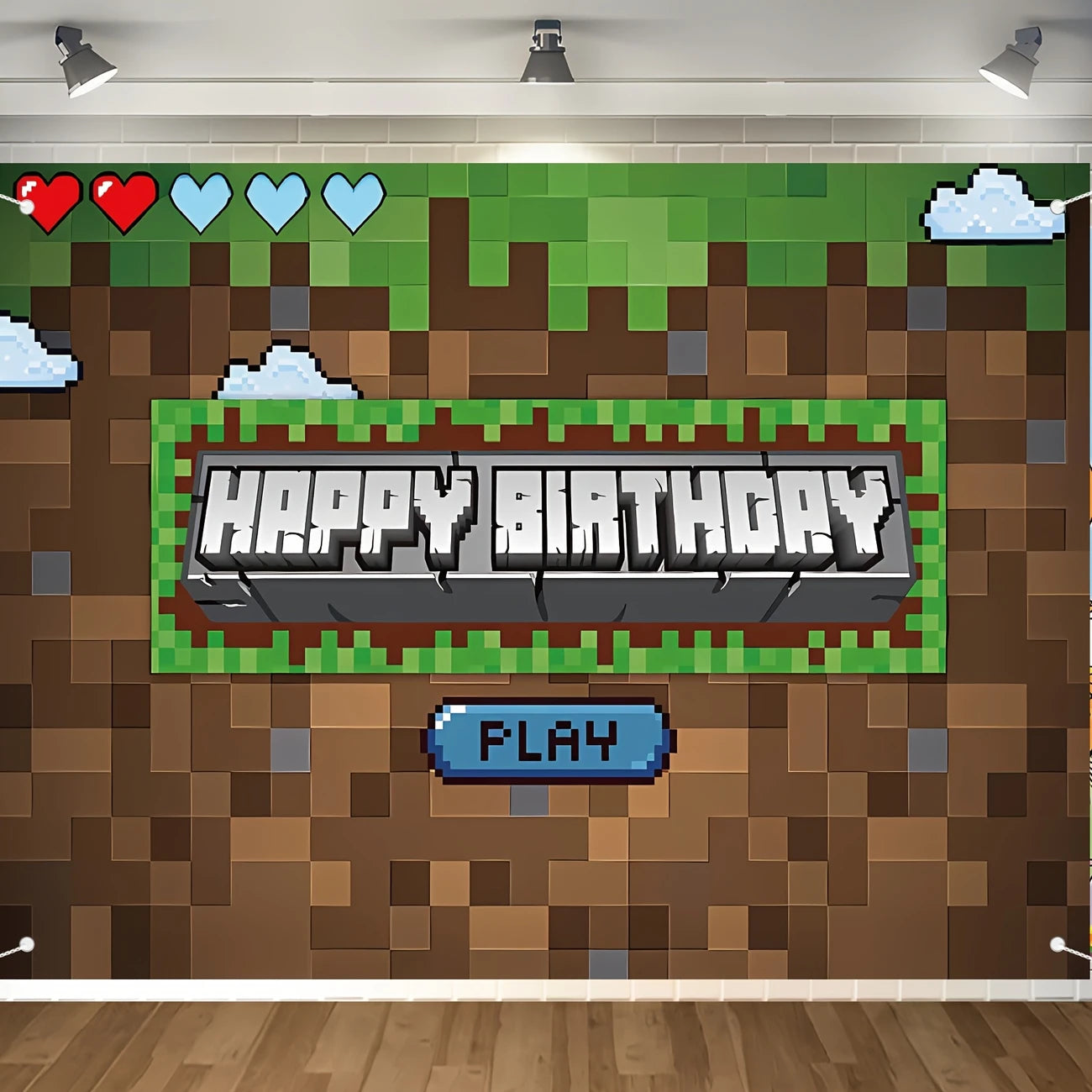 Minecraft Pixel Happy Birthday Party Backdrop