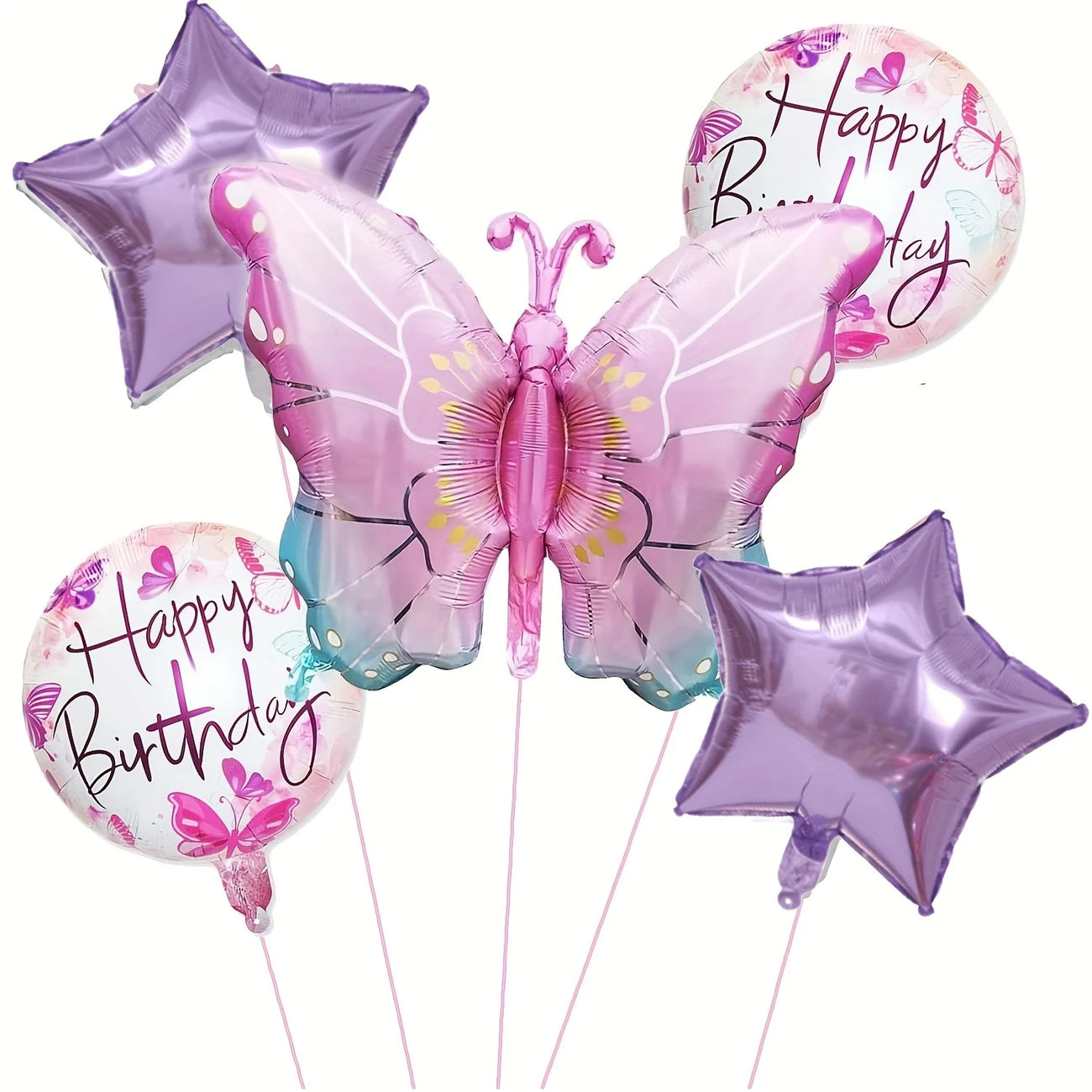 Pink Butterfly Birthday Set Foil Balloon Set