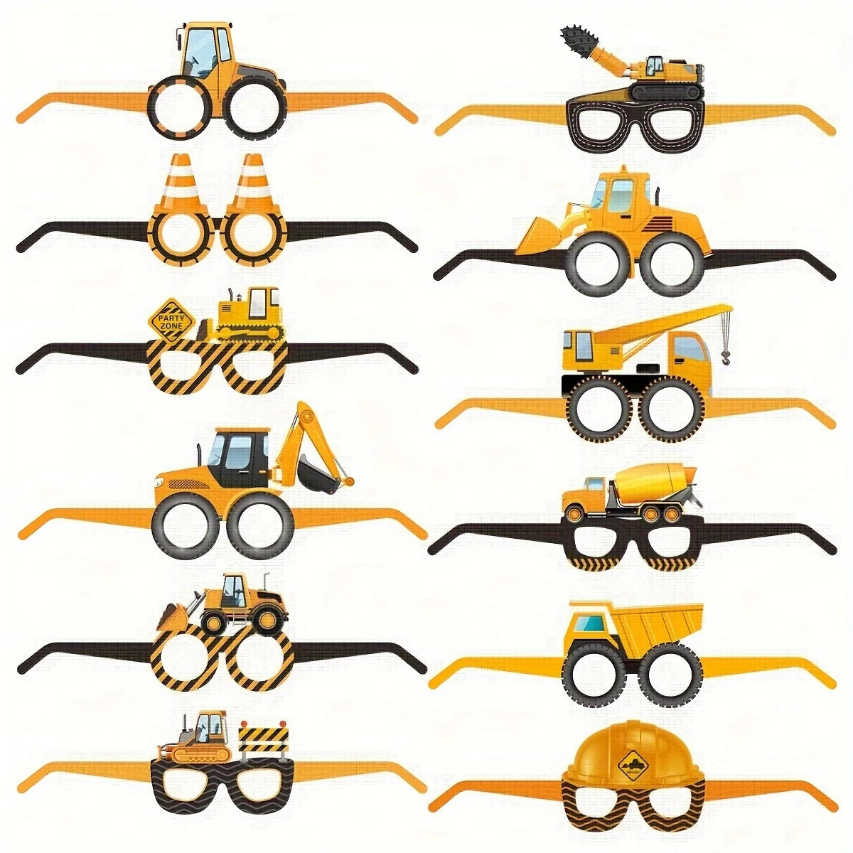 Construction Vehicles Photo Booth Paper Glasses Props Pack of 12