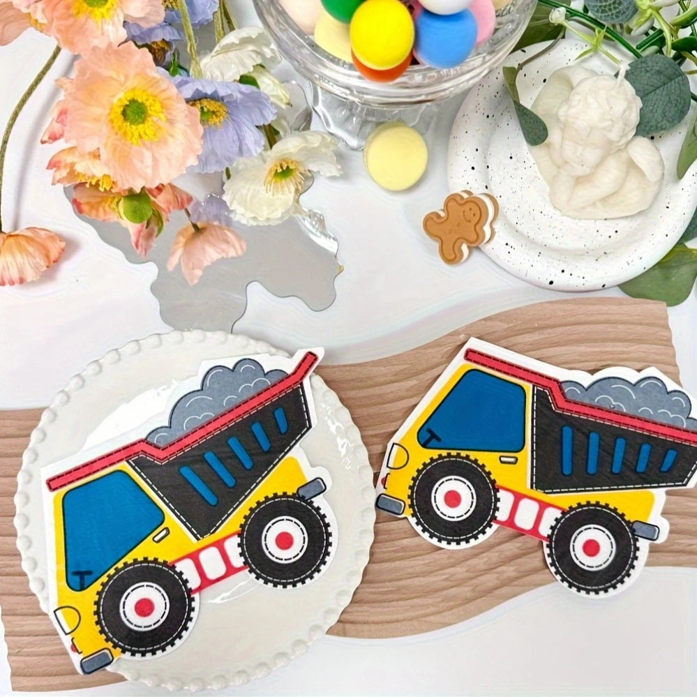 Dump Truck Shaped Excavator Paper Napkin Pack of 20