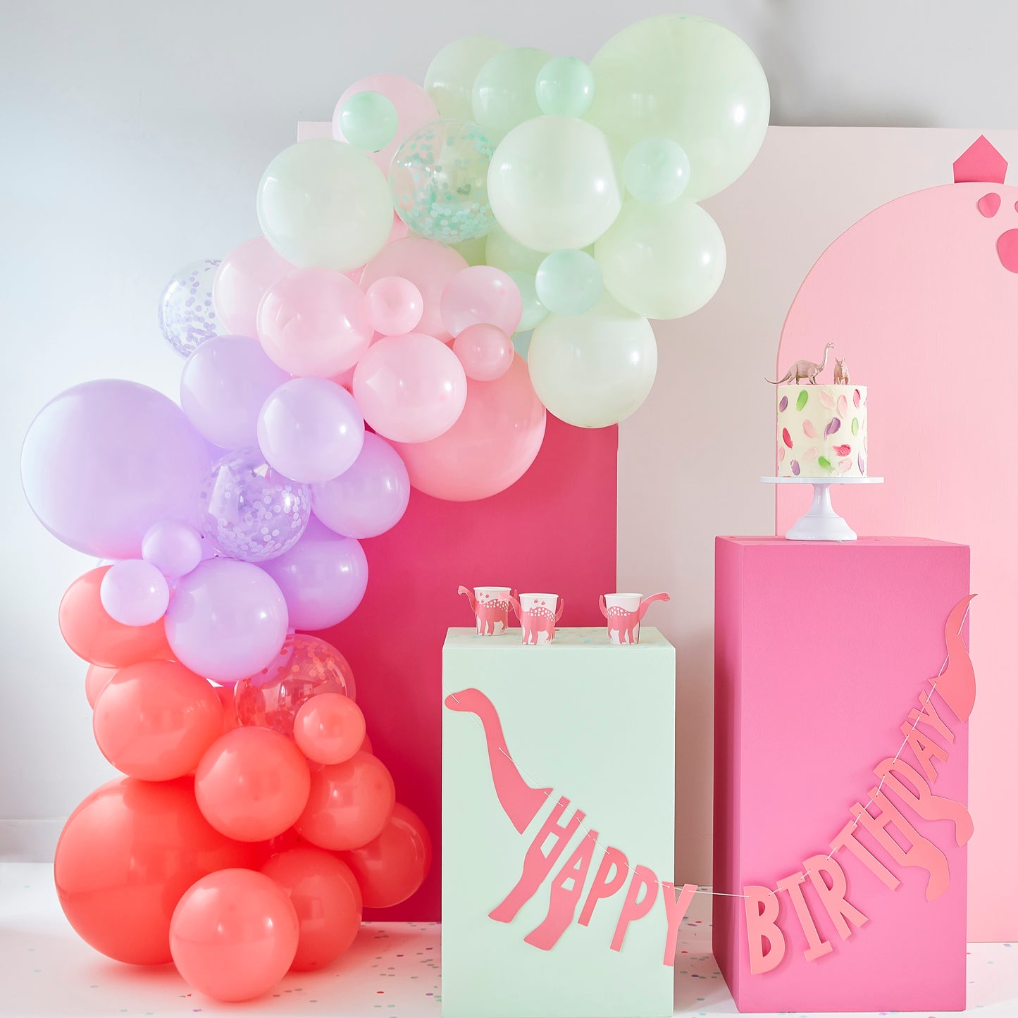Pink,Lilac,Green & Confetti Balloon Garland/Arch Kit