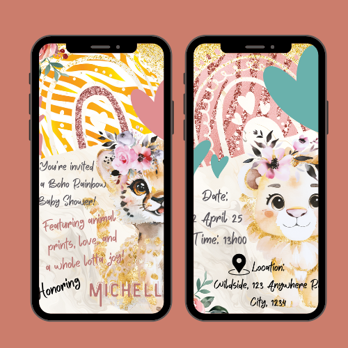 BOHO Rainbow Roaring Safari Interactive Editable Video Invitation
