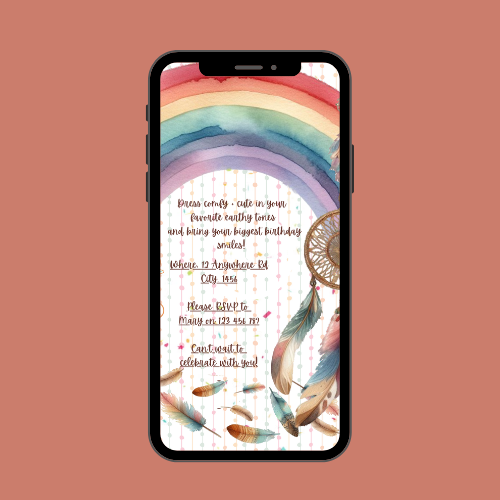 BOHO Rainbow Interactive Editable Video Invitation