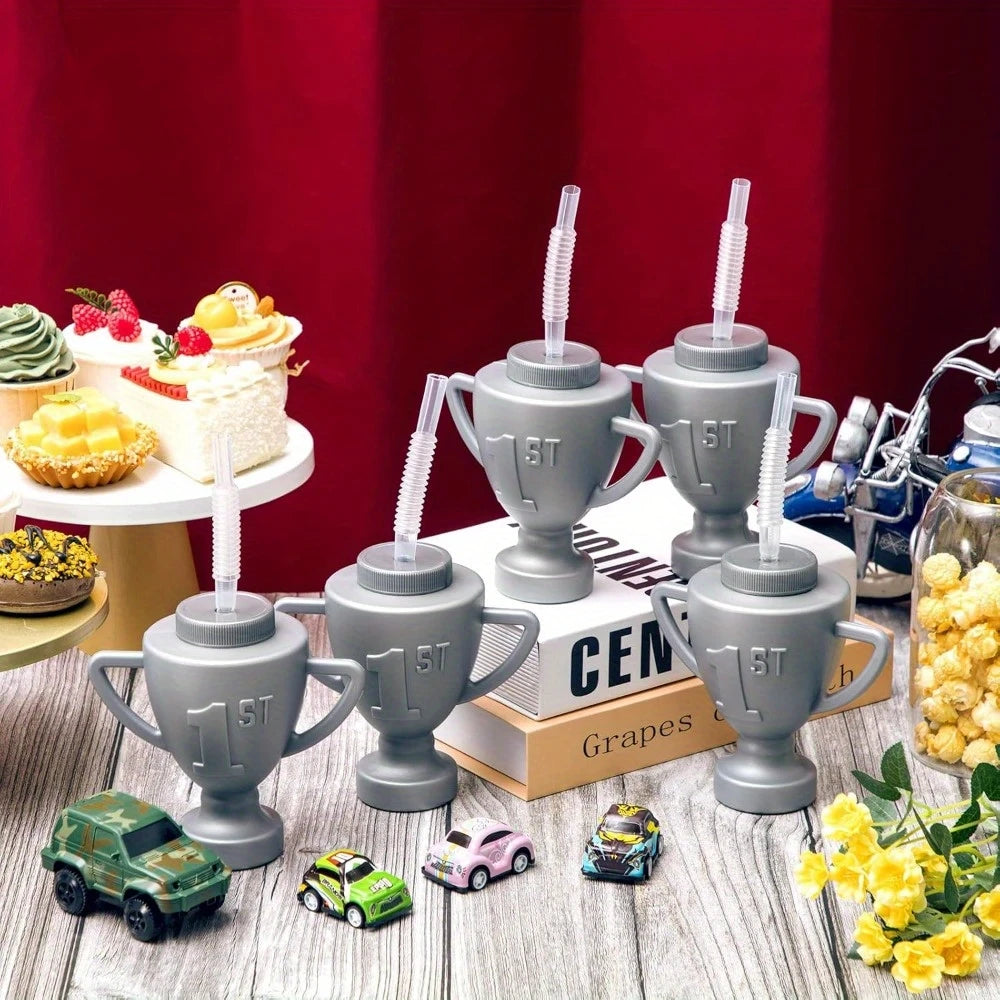 Silver Trophy Plastic Sippy Cups with Straw Pack of 6