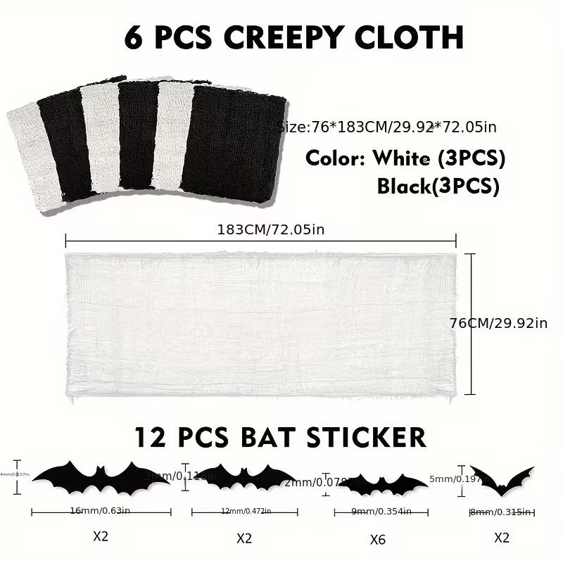 Halloween Decoration Fabric with 12 Bat Stickers