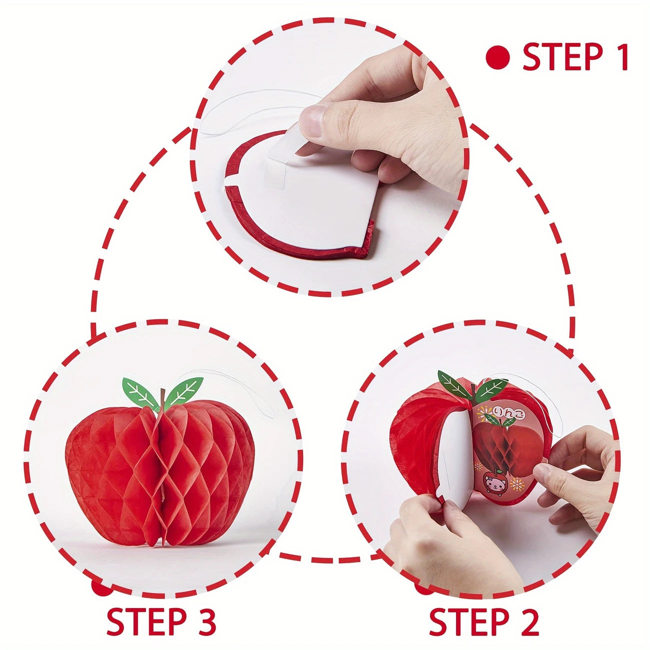 Vibrant Red Paper Apple Honeycomb Decorations Pack of 6