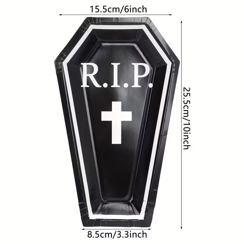 Halloween Paper Plate RIP Coffin Shape Pack of 10