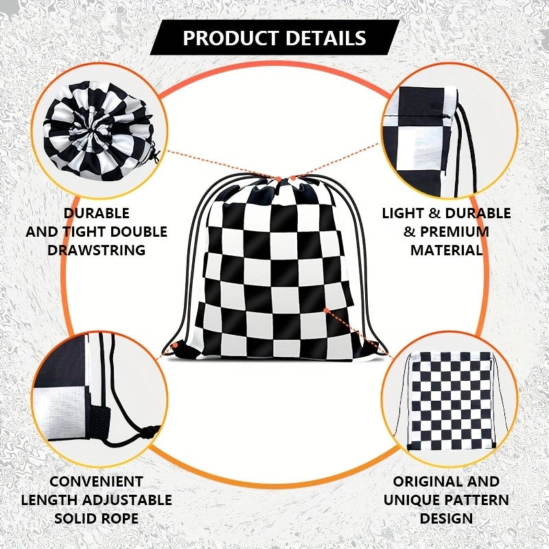 Premium Checkered Racing Drawstring Bags Pack of 12